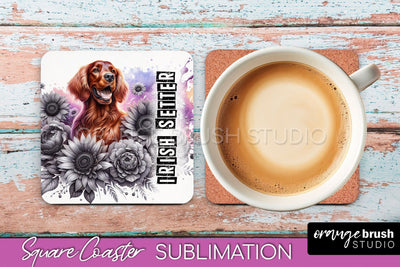 Dog Square Coaster - Dog Mom Floral Coaster Sublimation Sublimation OrangeBrushStudio 