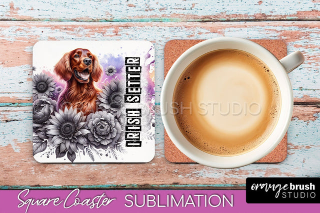 Dog Square Coaster - Dog Mom Floral Coaster Sublimation Sublimation OrangeBrushStudio 