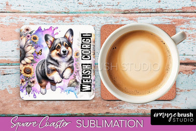 Dog Square Coaster - Dog Mom Floral Coaster Sublimation Sublimation OrangeBrushStudio 