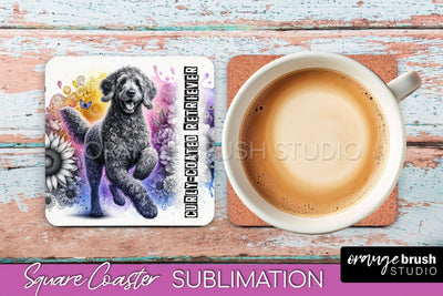 Dog Square Coaster - Dog Mom Floral Coaster Sublimation Sublimation OrangeBrushStudio 
