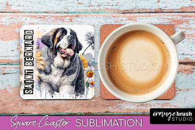 Dog Square Coaster - Dog Mom Floral Coaster Sublimation Sublimation OrangeBrushStudio 