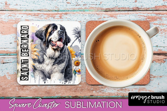 Dog Square Coaster - Dog Mom Floral Coaster Sublimation Sublimation OrangeBrushStudio 