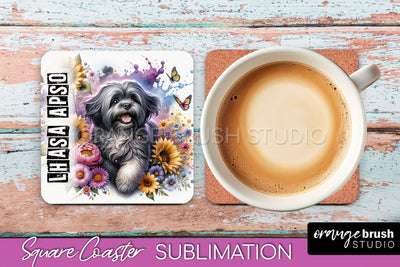 Dog Square Coaster - Dog Mom Floral Coaster Sublimation Sublimation OrangeBrushStudio 
