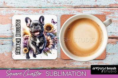 Dog Square Coaster - Dog Mom Floral Coaster Sublimation Sublimation OrangeBrushStudio 