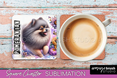 Dog Square Coaster - Dog Mom Floral Coaster Sublimation Sublimation OrangeBrushStudio 