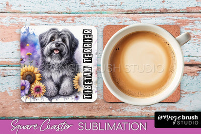 Dog Square Coaster - Dog Mom Floral Coaster Sublimation Sublimation OrangeBrushStudio 