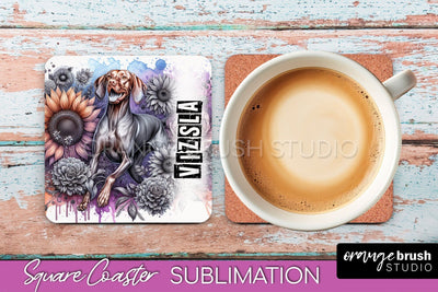 Dog Square Coaster - Dog Mom Floral Coaster Sublimation Sublimation OrangeBrushStudio 