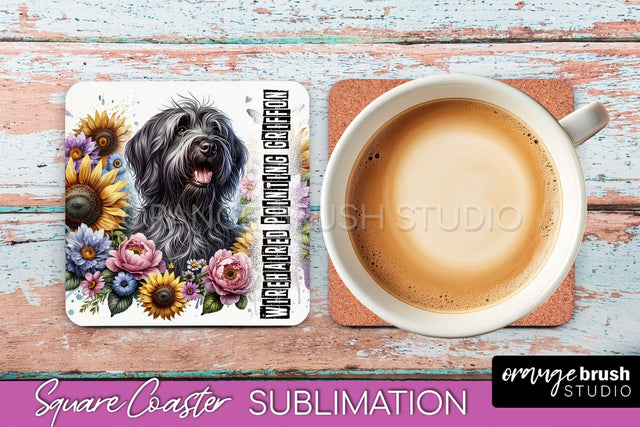 Dog Square Coaster - Dog Mom Floral Coaster Sublimation Sublimation OrangeBrushStudio 