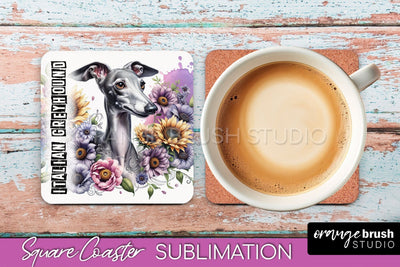 Dog Square Coaster - Dog Mom Floral Coaster Sublimation Sublimation OrangeBrushStudio 