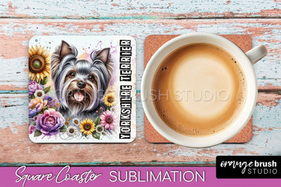 Dog Square Coaster - Dog Mom Floral Coaster Sublimation Sublimation OrangeBrushStudio 