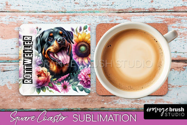 Dog Square Coaster - Dog Mom Floral Coaster Sublimation Sublimation OrangeBrushStudio 