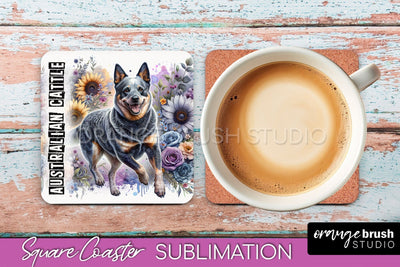Dog Square Coaster - Dog Mom Floral Coaster Sublimation Sublimation OrangeBrushStudio 