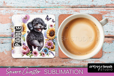 Dog Square Coaster - Dog Mom Floral Coaster Sublimation Sublimation OrangeBrushStudio 