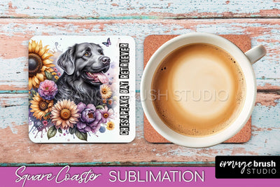 Dog Square Coaster - Dog Mom Floral Coaster Sublimation Sublimation OrangeBrushStudio 