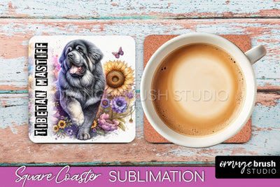 Dog Square Coaster - Dog Mom Floral Coaster Sublimation Sublimation OrangeBrushStudio 