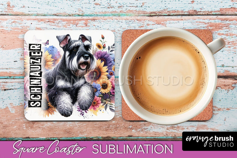 Dog Square Coaster - Dog Mom Floral Coaster Sublimation Sublimation OrangeBrushStudio 