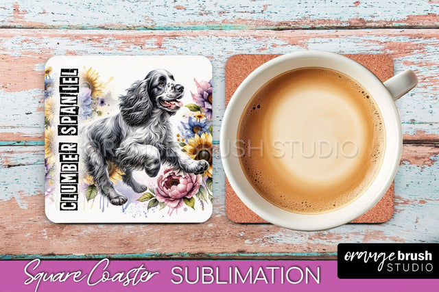 Dog Square Coaster - Dog Mom Floral Coaster Sublimation Sublimation OrangeBrushStudio 