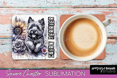 Dog Square Coaster - Dog Mom Floral Coaster Sublimation Sublimation OrangeBrushStudio 