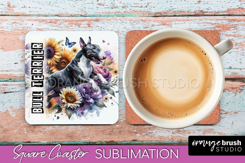 Dog Square Coaster - Dog Mom Floral Coaster Sublimation Sublimation OrangeBrushStudio 