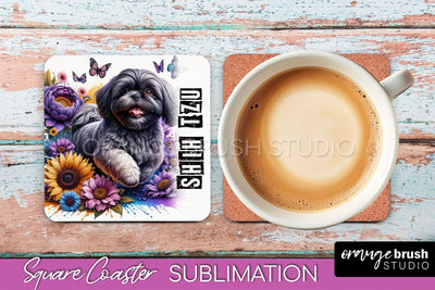 Dog Square Coaster - Dog Mom Floral Coaster Sublimation Sublimation OrangeBrushStudio 