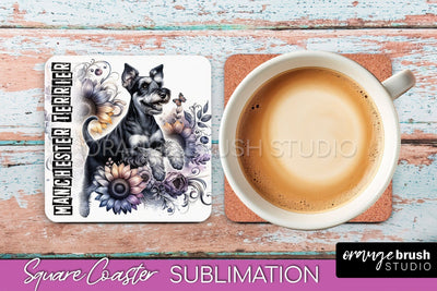 Dog Square Coaster - Dog Mom Floral Coaster Sublimation Sublimation OrangeBrushStudio 