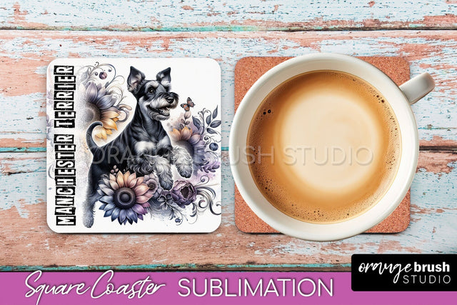 Dog Square Coaster - Dog Mom Floral Coaster Sublimation Sublimation OrangeBrushStudio 