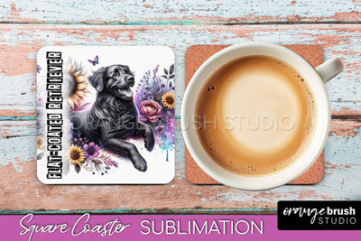 Dog Square Coaster - Dog Mom Floral Coaster Sublimation Sublimation OrangeBrushStudio 