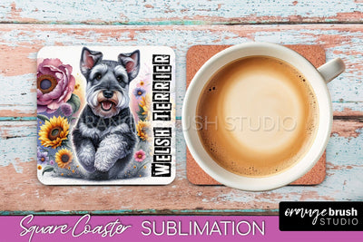 Dog Square Coaster - Dog Mom Floral Coaster Sublimation Sublimation OrangeBrushStudio 