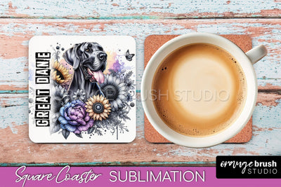 Dog Square Coaster - Dog Mom Floral Coaster Sublimation Sublimation OrangeBrushStudio 