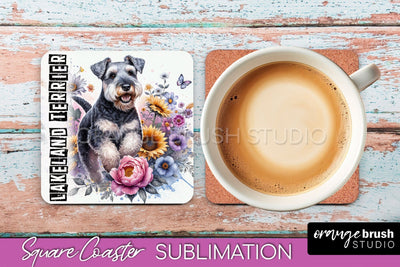 Dog Square Coaster - Dog Mom Floral Coaster Sublimation Sublimation OrangeBrushStudio 