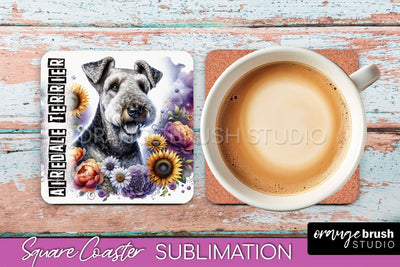 Dog Square Coaster - Dog Mom Floral Coaster Sublimation Sublimation OrangeBrushStudio 