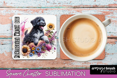 Dog Square Coaster - Dog Mom Floral Coaster Sublimation Sublimation OrangeBrushStudio 