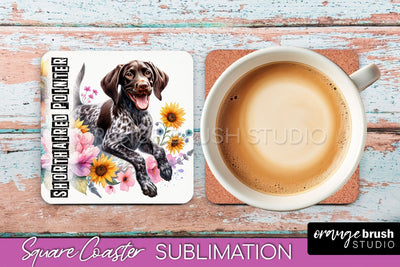 Dog Square Coaster - Dog Mom Floral Coaster Sublimation Sublimation OrangeBrushStudio 
