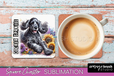 Dog Square Coaster - Dog Mom Floral Coaster Sublimation Sublimation OrangeBrushStudio 