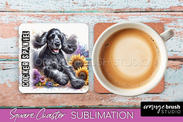 Dog Square Coaster - Dog Mom Floral Coaster Sublimation Sublimation OrangeBrushStudio 