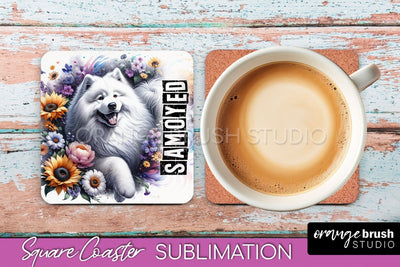 Dog Square Coaster - Dog Mom Floral Coaster Sublimation Sublimation OrangeBrushStudio 