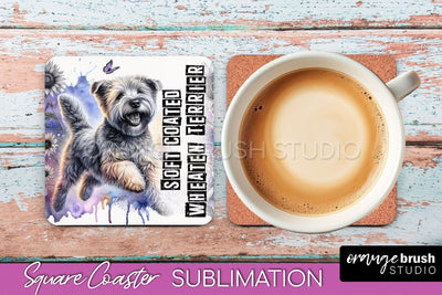 Dog Square Coaster - Dog Mom Floral Coaster Sublimation Sublimation OrangeBrushStudio 