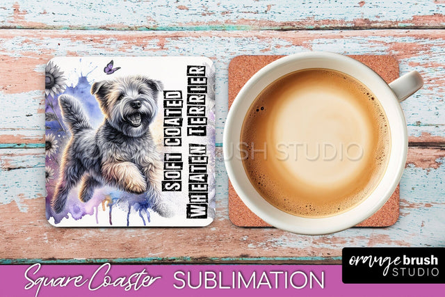 Dog Square Coaster - Dog Mom Floral Coaster Sublimation Sublimation OrangeBrushStudio 