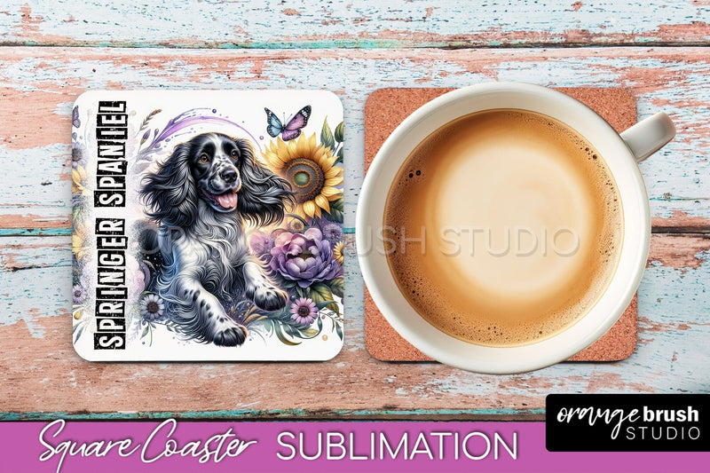 Dog Square Coaster - Dog Mom Floral Coaster Sublimation Sublimation OrangeBrushStudio 