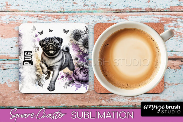 Dog Square Coaster - Dog Mom Floral Coaster Sublimation Sublimation OrangeBrushStudio 