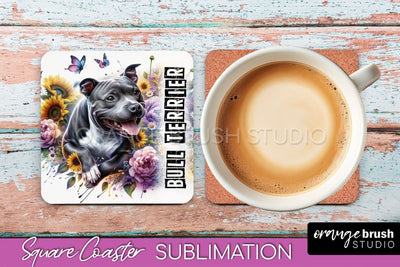 Dog Square Coaster - Dog Mom Floral Coaster Sublimation Sublimation OrangeBrushStudio 