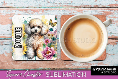 Dog Square Coaster - Dog Mom Floral Coaster Sublimation Sublimation OrangeBrushStudio 
