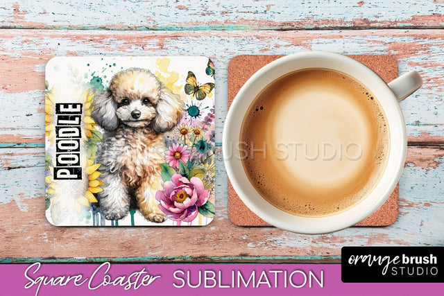 Dog Square Coaster - Dog Mom Floral Coaster Sublimation Sublimation OrangeBrushStudio 