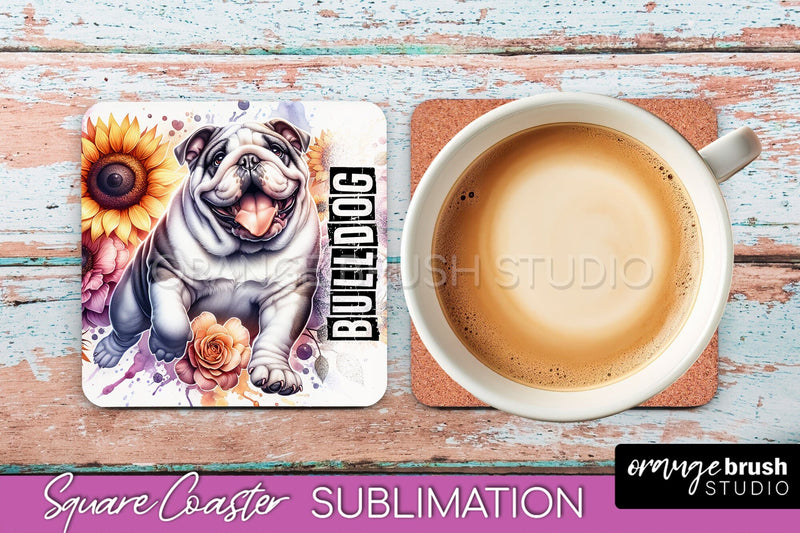 Dog Square Coaster - Dog Mom Floral Coaster Sublimation Sublimation OrangeBrushStudio 