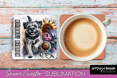 Dog Square Coaster - Dog Mom Floral Coaster Sublimation Sublimation OrangeBrushStudio 