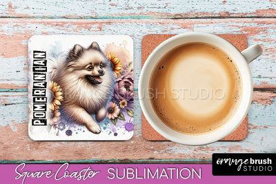 Dog Square Coaster - Dog Mom Floral Coaster Sublimation Sublimation OrangeBrushStudio 