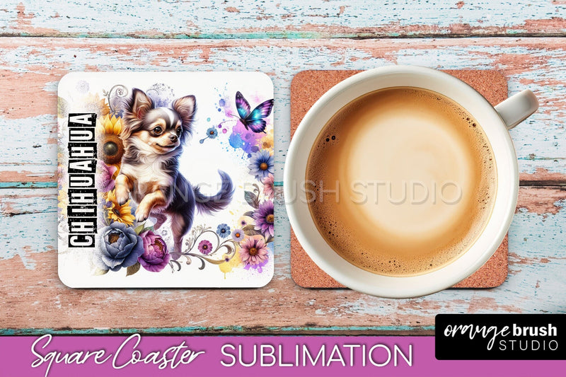 Dog Square Coaster - Dog Mom Floral Coaster Sublimation Sublimation OrangeBrushStudio 