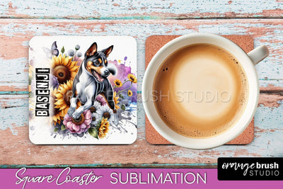 Dog Square Coaster - Dog Mom Floral Coaster Sublimation Sublimation OrangeBrushStudio 