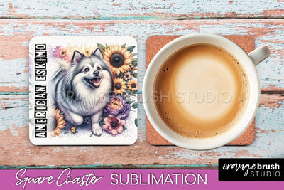 Dog Square Coaster - Dog Mom Floral Coaster Sublimation Sublimation OrangeBrushStudio 