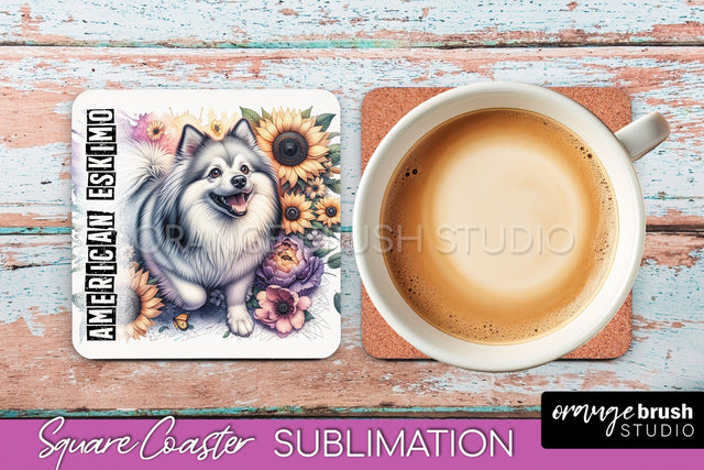 Dog Square Coaster - Dog Mom Floral Coaster Sublimation Sublimation OrangeBrushStudio 